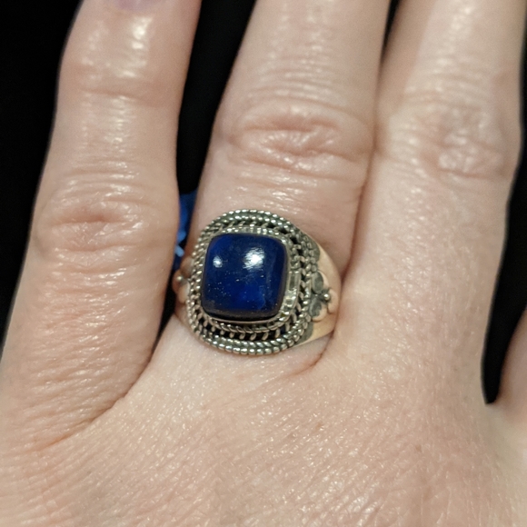 Natural blue lapis cushion .925 silver ring 9 - Picture 11 of 11